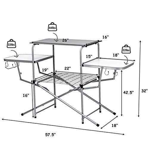 Tangkula Mesa Plegable para Parrilla, Mesa de Cocina de Camping de Aluminio con Estación de Cocina, Ganchos, Mesa Portátil para Acampar con Estantes Organizadores y Bolsa de Transporte, Ideal para Picnic, BBQ, Fiesta, Exterior miniatura 3