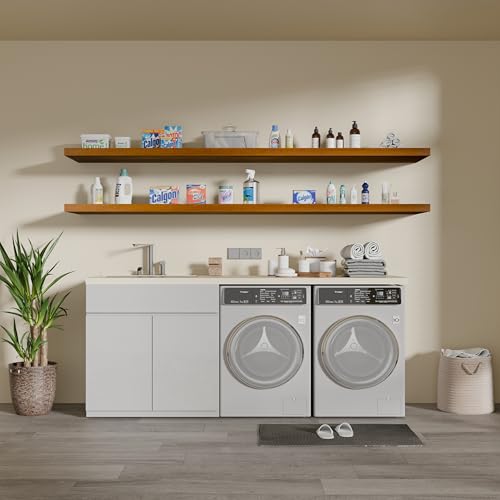 Image of IAE Walnut Floating Wall Shelves 72 inch, Bathroom Shelf Wall Mounted,Invisible Shelf Floating Kitchen Shelving,Wooden Wall Shelves with Brackets for Living Room Wall Mounted,Easy Install,Set of 2