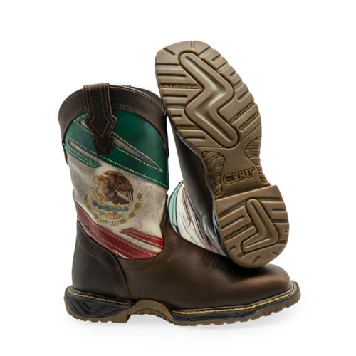 CEBU Men's MEX Steel Toe Work Boots - Leather, Lightweight, Slip Resistant, Mexican Flag2