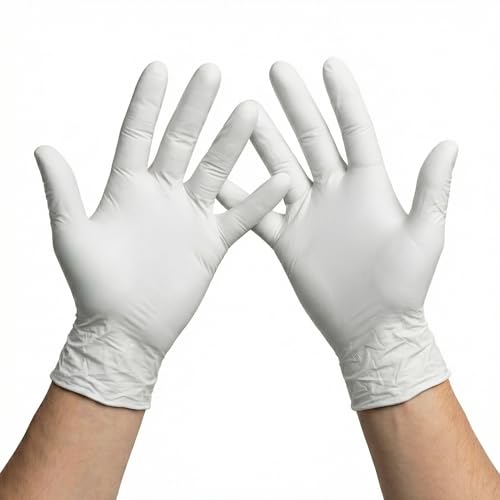 KMINA Guantes Nitrilo Talla S (100 Guantes), Desechables, Sin Polvo, Libre de Latex, Blanco