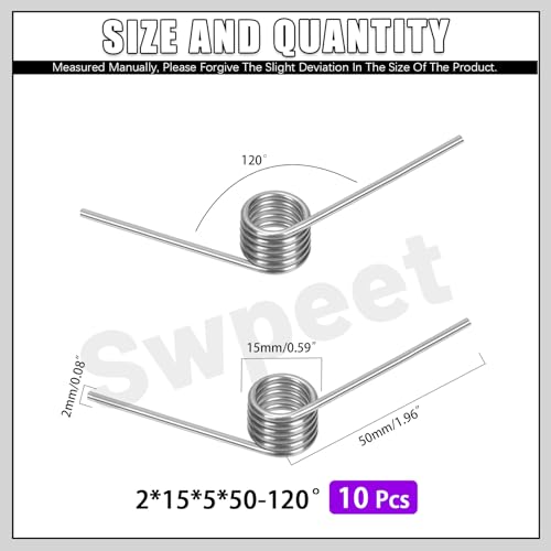 Swpeet 10pcs 120 Grad Edelstahl Torsionsfedern 2mm Drahtdurchmesser 15mm Außendurchmesser, 50mm Kleine Torsionsfeder Mechanische kleine Torsionsfeder für Heimreparatur Holzbearbeitung DIY-Projekt