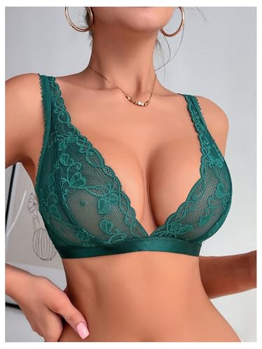 Image of SOLY HUX Women's Lace Bras Deep V Neck Wireless Bra Comfort Everyday Bralette