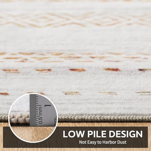 Small Area Rug-2x3 Entryway Rug Non Slip Washable Low Pile Indoor Door Mat Neutral Distressed Boho Moroccan Entrance Rugs Carpet for Bedroom Kitchen Powder Room Front Porch Bathroom, Multi-Color