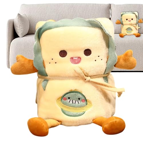 Jongyumo Manta para niños, 2 en 1, manta de felpa 2 en 1, manta para tostadas, manta de viaje compacta y , con cojín de tela de dibujos animados, para cama y viaje