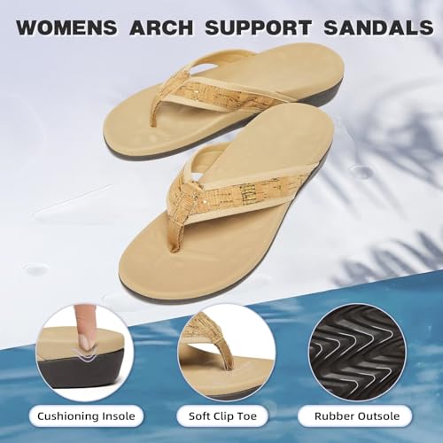 Image of MEGNYA Womens Orthotic Flip Flops, Plantar Fasciitis Sandals for Flat Feet with Arch Support Thong Style Flip Flops, Comfortable Walking Sandals for Beach, Vacation
