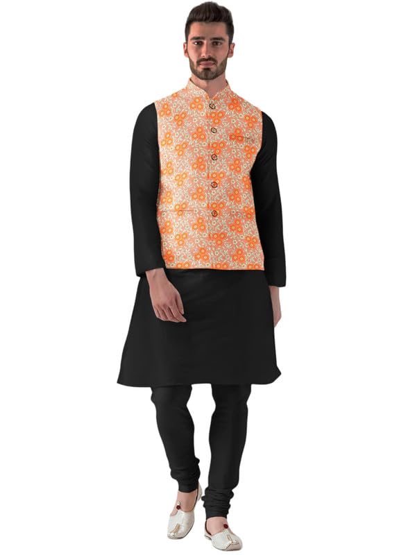 Men's Jacquard Printed Full Sleeve Waistcoat (Orange, 40)-PID53483-picture-55
