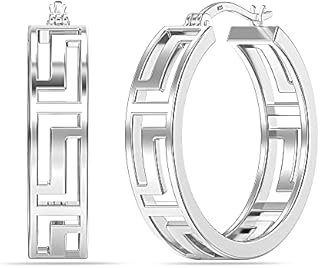 LeCalla Sterling Silver Greek Wall Cut-Out Hoop Earrings for Women