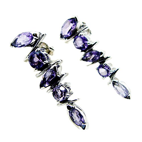 Boucles d'oreilles améthyste naturelle et argent sterling en forme de marquise
