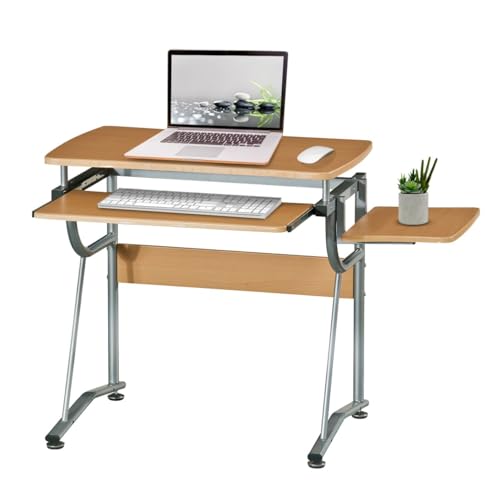 Techni Mobili Compact Computer Desk With Side Shelf And Keyboard Panel, Cherry, 43' x 19.5' x 30'
