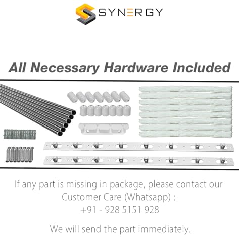 Synergy - 8 Pipes x 5 Feet - Heavy Duty - Stainless Steel Ceiling Clothes Hanger/Cloth Dryer with UV Protected Rope and Individual Drop Down Railers (SY-CL2-8P)