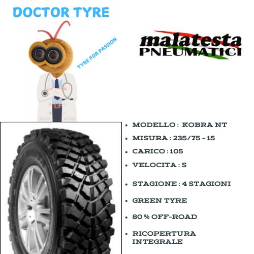 Doctor Tyre by Malatesta KOBRA NT 235/75 R15 105S M+S – Pneumatico Ricostruito 4 Stagioni per SUV e Veicoli 4x4 – Aderenza su Fango e Neve, Made in Italy
