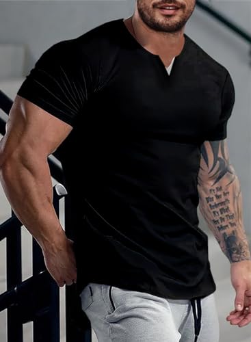 JMIERR Mens Muscle Slim T Shirts Summer V Neck Gym Shirt Casual Cotton Workout Athletic Longline Tees3