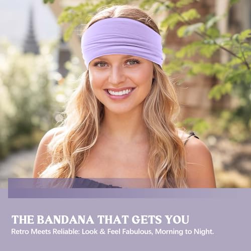Image of Awumbuk Wide Headbands for Women Knotted No Slip Head Bands Soft Turban Headband Hair Accessories Boho African Solid Color Head Wraps for Women Yoga Workout (blue)
