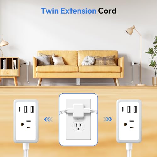 Image of NTONPOWER Double Extension Cable, 3 Metres, Double Extension Cable with 1.8m Extension Cable on Each Side, 3 Wide Outputs, Extension Cable for Home, Office