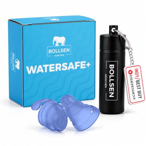 BOLLSEN Watersafe+ Schwimm Ohrstöpsel für Erwachsene Wiederverwendbare Silikon Ohrstöpsel für Dusche Bad Schwimm & Wassersport Wasserdicht mit 24 dB Lärmminderung (1)