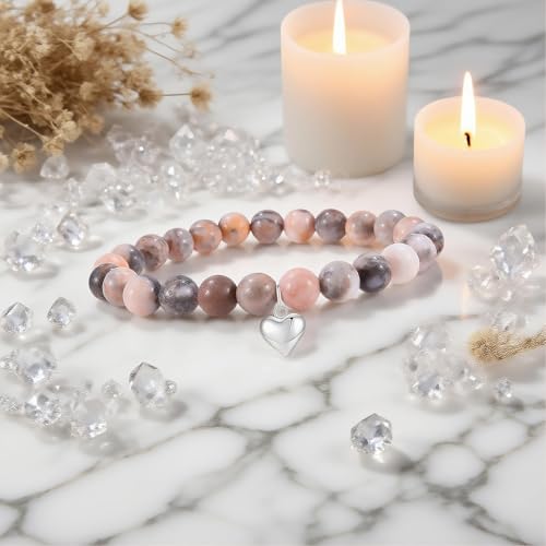 Zerobe Heart-shaped Pendant Natural Stone Bracelet for Women - Faith&Birthday Gifts for Teens Girl, Best Friends, Godmothers, and Secret Sisters3