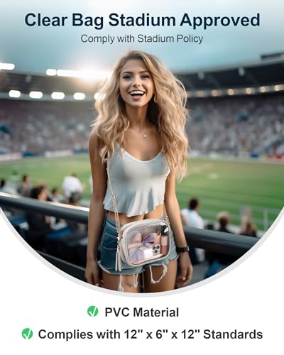 Image of PACKISM Clear Bag for Stadium Events - Small Clear Purse Crossbody Bag | Adjustable Wide Strap, 2 Easy Access Pockets, Thick 0.5mm PVC, for Sports Game Day Concerts Festival, Women Clear Stadium Bag