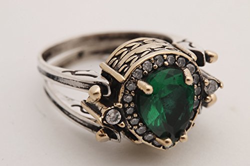 Turkish Handmade Special Design Jewelry Reversible Drop Shape Pear Cut Shiny Sapphire and Emerald Topaz 925 Sterling Silver Ring