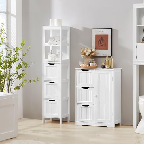 Yaheetech Bathroom Tall Cabinet, Slim Storage Cabinet, Narrow Freestanding Floor Cabinet with 3 Drawers & 2 Shelves, Linen Tower for Small Space, 12" D x 12" W x 56" H, White - Image 6