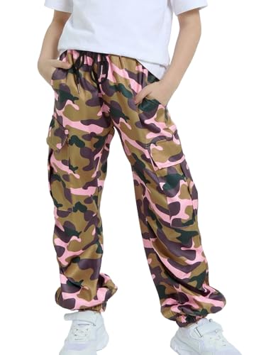 JiAmy Pantalon cargo pour fille, taille élastique, baggy, parachute, multi-poches, pantalon de danse, jogging Y2k, pantalon pour enfant de 5 à 14 ans, Vert...