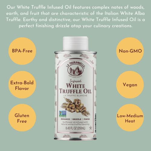 La Tourangelle, White Truffle Oil, Complex Gourmet Earthy Flavor for Drizzling over Pasta, Popcorn, Vegetables, Potatoes, Soup and More, 8.45 Fl Oz