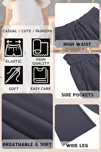 Image of LNX Womens Linen Capri Pants Wide Leg High Waisted Drawstring Casual Cropped Pants with Pockets