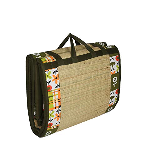 Image of Foldable Mat 6.5 X 6 Feet Korai River Grass chatai Green Cotton Fabric with 20MM Soft Foam Comfort Cushion