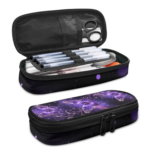 Image of Purple Butterfly Pencil Pouch Pen Bag Girls Pencil Case Stationery Pouch with Pen Slots for School Students Pen Storage Bag for Daily Use