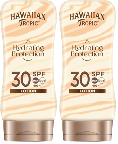 Hawaiian Tropic Hydrating Protection SPF 30 - Loción Solar Protectora con Cintas de Seda Hidratantes, Resistente al Agua hasta 12 Horas, Crema 180 ml (Individual) (Paquete de 2)