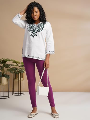 Image of ONE SKY Women Full Length Leggings | Cotton Modal Spandex Blend | High Waist Stretchable & Bio-Washed Fabric | Colour-Lock Technology | Comfortable Leggings for Women