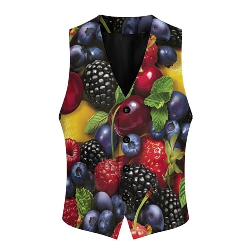 Blueberry Strawberry Lemon Novelty Men's Suit Vest Casual Formal Dress Vests Business Waistcoat3