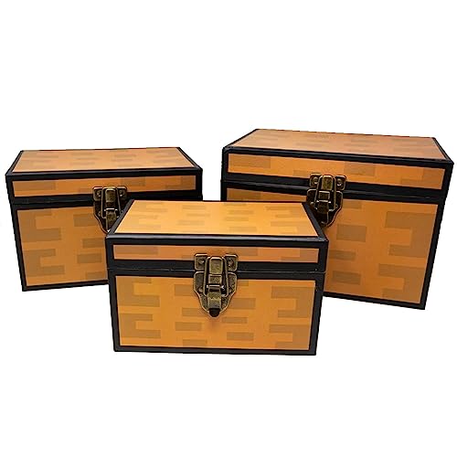 Blue Orchards Pixel Treasure Chest Paperboard Boxes (Set of 3), D...