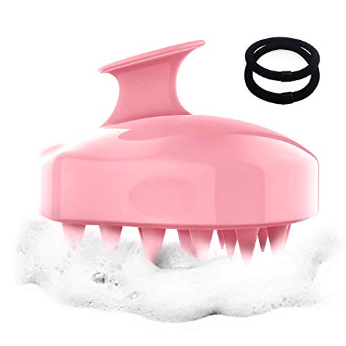 Hair Scalp Massager Shampoo Brush, Colorfarm Hair Massager with 2 Hair Ties Silicone Scalp Scrubber for Thick Or Thin Hair ï¼ˆPinkï¼‰