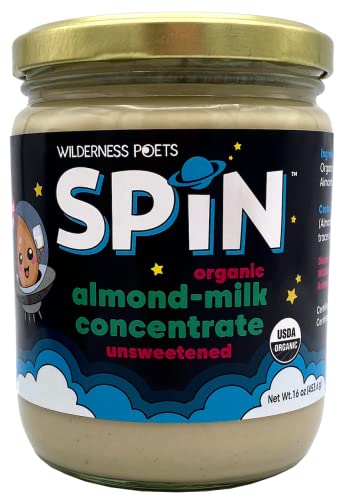Wilderness Poets SPiN, Organic Almond Milk Concentrate (Unsweetened) - 28 Servings - Make Almond Milk or Non-Dairy Creamer for Coffee, Tea, Lattes, Smoothies and Vegan Desserts (16 Ounce)