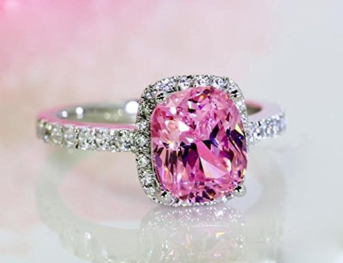 KUYIUIF Brilliant Cut Solitaire Cubic Zirconia CZ Engagement Ring 18k White Gold Pink Austria Crystal Lady Bridal Wedding Engagement (8)2