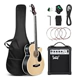 GLARRY Full Size Acoustic Electric Bass Guitar Beginner Kit w/ 15W Amp, Cutaway 4 Strings Electric Acoustic Bass Guitar w/Inbuilt Tuner, Bag, Strap, Picks, Strings, Bass Guitarra，Matte Natural