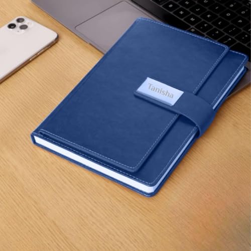 Image of Giftana Personalized Diary with Name, Customized Leather Notebook Diary with Magnetic Flip Lock, A5 Size, 192 Ruled Pages Office Diaries for Writing, New Year Corporate Gifts for Employee (Blue 4)