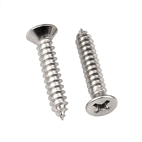 MOOPW Flat Head Wood Screws - 304 Stainless Steel Cross Head Countersunk Self Drilling Self Tapping Screws Fasteners M3 M4 M5 M6