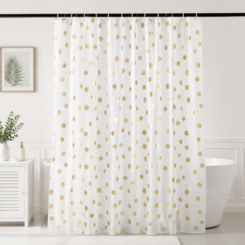 JTMall Gold Shower Curtain with Hooks, 72" x 72", Plastic Shower Curtains Bathroom Decor (GoldDot) - image 1