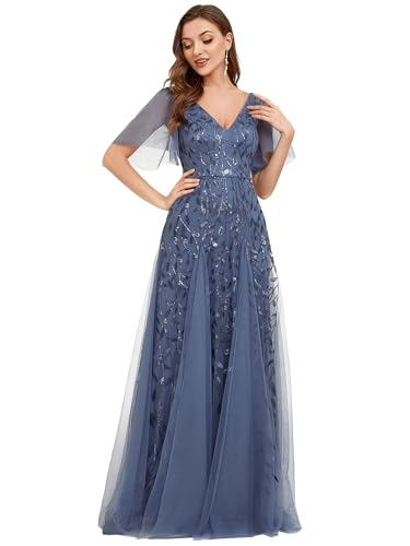 Image of Ever-Pretty Women's Sequin Formal Dresses Evening Gown Sparkly V-Neck Short Sleeve Floor Length Mother of The Bride Dress 736