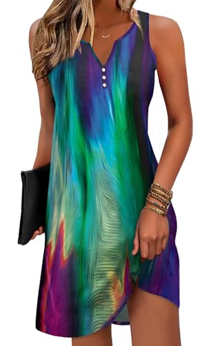 Image of Disamer Womens Summer Dress 2026 Casual Button Down V Neck Sleeveless Boho Floral Beach Sundresses Vacation A-Line Dresses