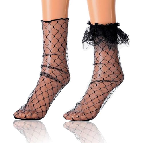 2 Pairs Mesh Lace Loose Socks Mesh See Through Socks Trim Ruffled Socks for Women