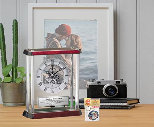 Engraved Gear Davinci Clock Glass Mantel Silver Engraved Plate Retirement Gift Birthday Employee Coworker Service Award Wedding Anniversary #TOP2
