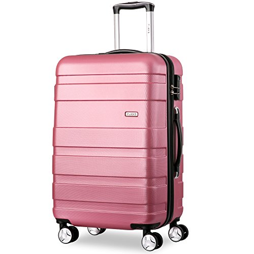 Preisvergleich Produktbild Flieks Koffer Hartschale Kofferset Hartschalen Reisekoffer 4 Rollen, Rollkoffer mit 4 Zwillingsrollen Trolleys Koffer mit Zahlenschloss, Koffer M Hartschalenkoffer Trolley Handgepaeck (Rosa, M)