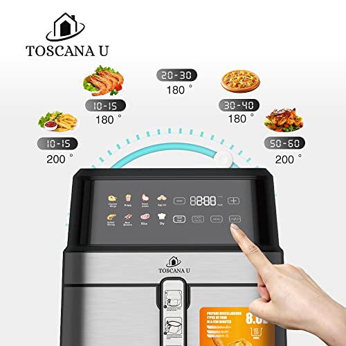 TOSCANA U Air Fryer, 1700 Watts, Digital Control Panel Display, Preset Programs with Preheat Function, 8 Liters, Black ST-1581
