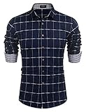 COOFANDY Herren Hemd Langarm Slim Fit Karohemd Kariert Langarmhemd Freizeit Business Party Shirt für Männer Blau XXL