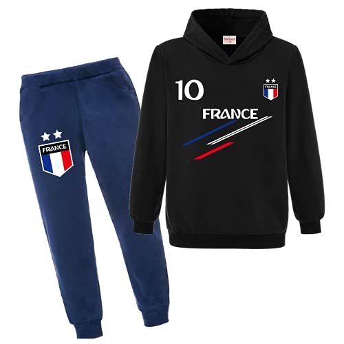Forlcool Ensemble Deux pièces Sweat à Capuche et Pantalon de Sport de Football pour Enfants France 2 étoiles (FR/ES, Âge, 11 ans, 12 ans, Taille normale,...