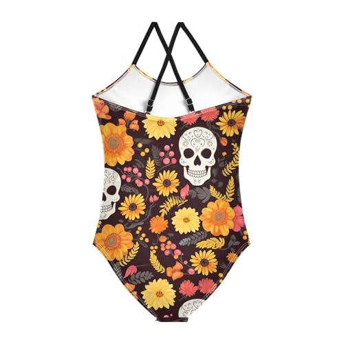 Flowers Floral Skull Girls One Piece Swimsuit Beach Swimwear 208491882