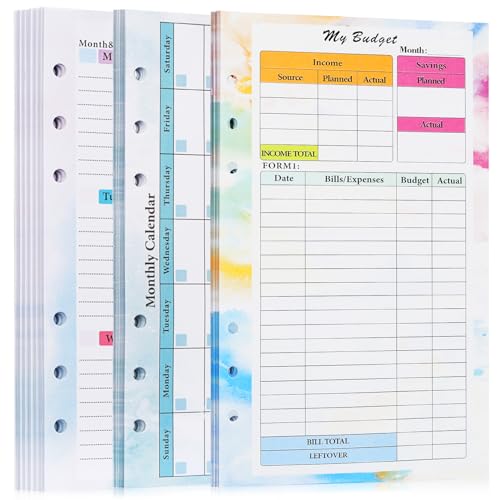 Toplive 3 Pack A5 Planner Refill 82 Sheet Colored Monthly Weekly Planner Refill Paper 6 Hole Budget Sheets Expense Tracker Inserts for A5 Binder Cover Bill Saving Organizer Colorful