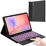 7 Color Backlit Keyboard Case for Samsung Galaxy Tab S10 Lite/S9 FE/S10 FE 5G 10.9 inch/Tab S9 11 inch with S Pen Holder - Slim Stand Cover Detachable Wireless Bluetooth Keyboard with Smart Touchpad